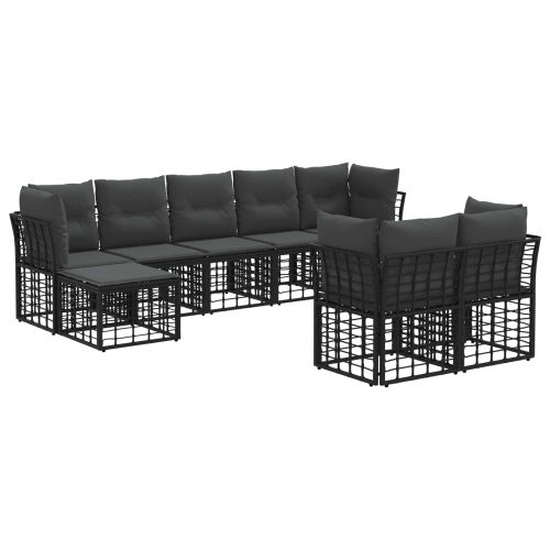 Комплект дивани за открито 6 pcs Черно и тъмно сиво Полиестер