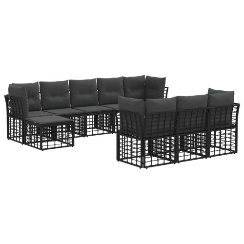 Комплект дивани за открито 10 pcs Черно и тъмно сиво Полиестер