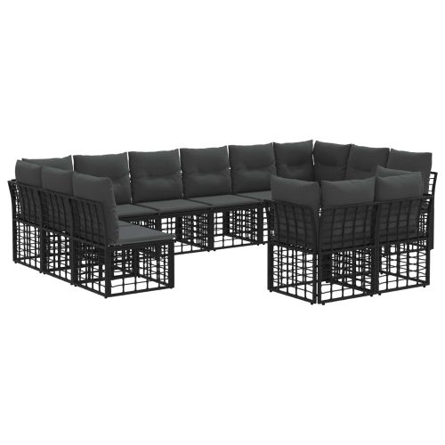 Комплект дивани за открито 12 pcs Черно и тъмно сиво Полиестер