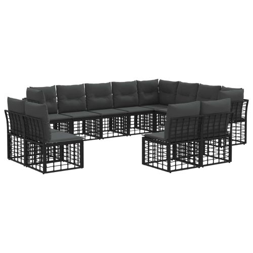 Комплект дивани за открито 12 pcs Черно и тъмно сиво Полиестер