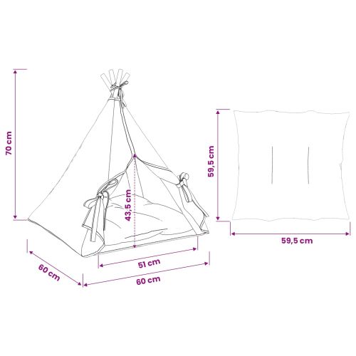 Домашен тенти за животни с възглавница Бяло 60 x 60 x 70 cm
