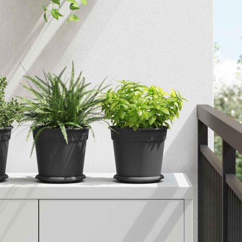 Кръгла саксия за цветя 6 pcs Черно Ø 19 x 16 см Пластмаса