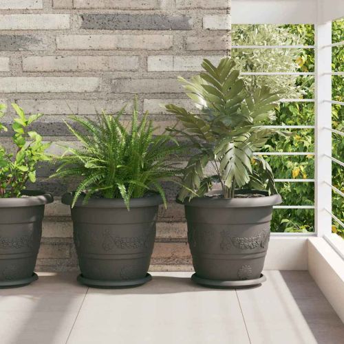 Кръгъл поднос за цветя 6 pcs Черно Ø 14 x 2 см Пластмаса