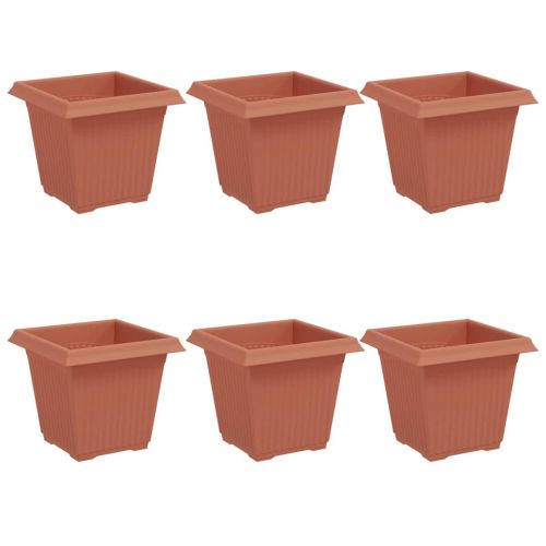 Квадратна цветна саксия 6 pcs Червено тухла 16 x 16 x 14 см