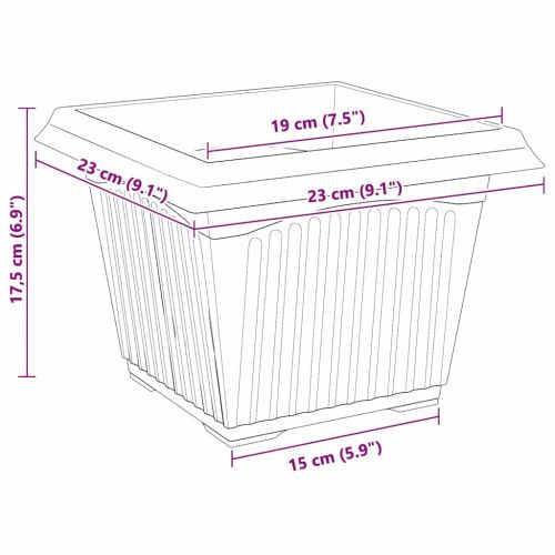 Квадратна цветна саксия 6 pcs Черно 23 x 23 x 17,5 см Пластмаса