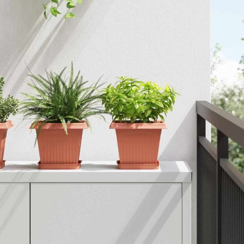 Квадратна цветна саксия 24 pcs Червено тухла 20 x 20 x 16 см