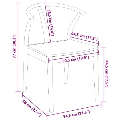 Трапезен стол 2 pcs Естествен Солидно гумено дърво