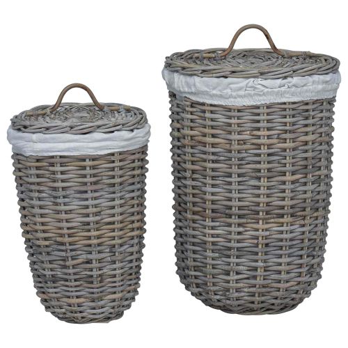 Кош за пране с капак 2 pcs Кубу сив Кубу Ратан