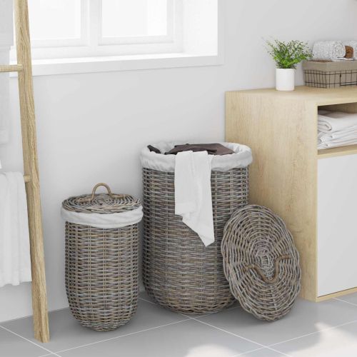 Кош за пране с капак 2 pcs Кубу сив Кубу Ратан