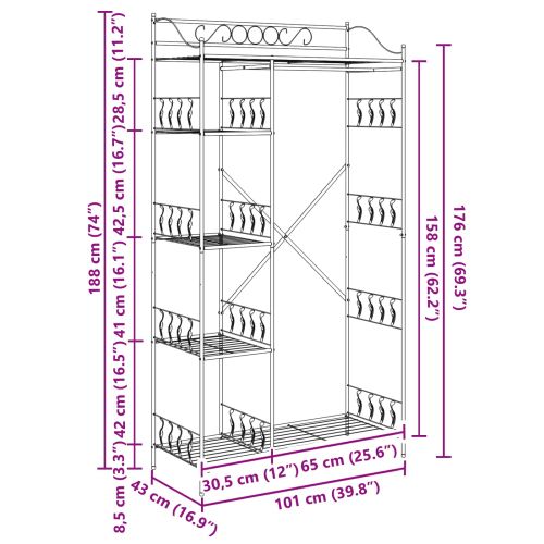 Отворен Гардероб с рафт Черно 101 x 43 x 188 см Стомана