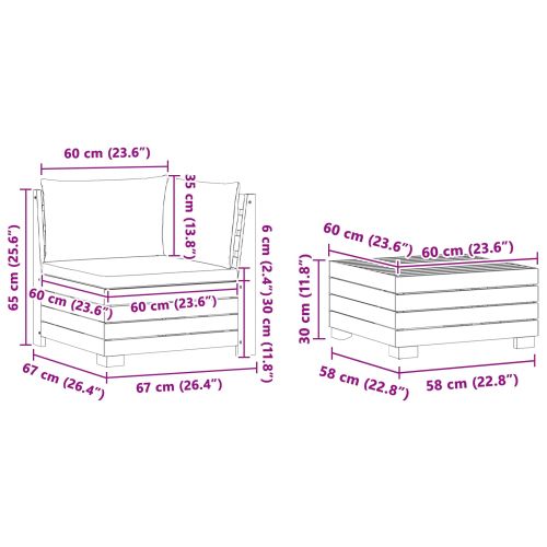 2 Брой Комплект за почивка в градина Солидно акациево дърво
