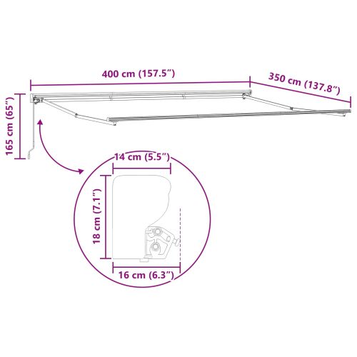 Ръчно навесна рамка Регулирума Бял 4 × 3,5 m Стомана