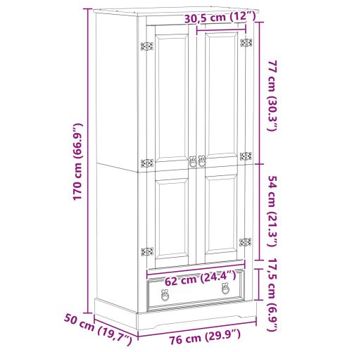Шкафове с чекмедже Бяло 76 x 50 x 170 см Солидно борово дърво