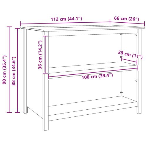 Кухненски острови HILL Бял 112 x 66 x 90 см Масивна боровина