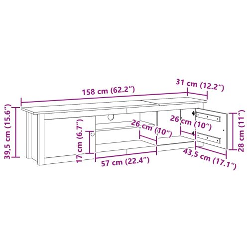 Стойка за телевизор HILL Меден кафяв 158 x 40 x 39.5 см