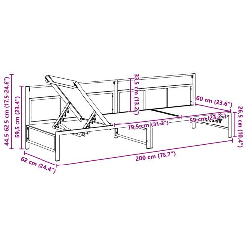 Шезлонг Черен 200 x 62 x 59,5 см Textilene