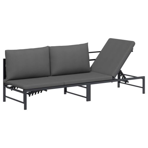 Шезлонг за 3-ма Черен 200 x 62 x 59,5 см Textilene