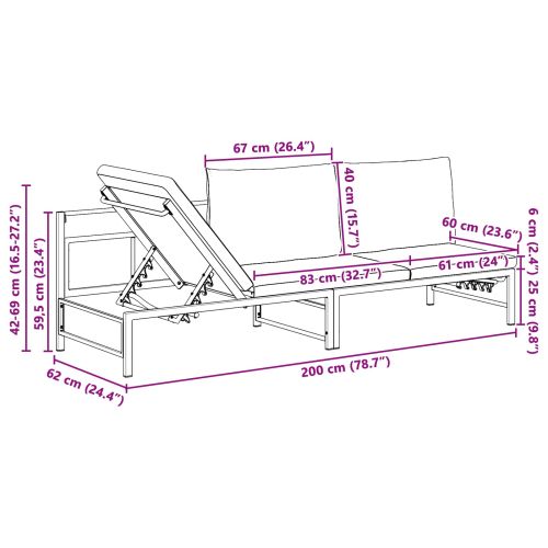 Шезлонг за 3-ма Черен 200 x 62 x 59,5 см Textilene