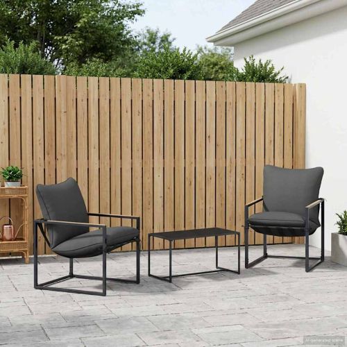 Градински Софа Комплект 3 pcs Черно и антрацит Стомана