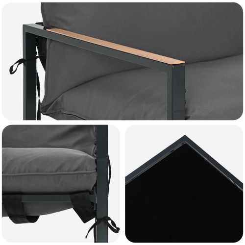 Градински Софа Комплект 3 pcs Черно и антрацит Стомана