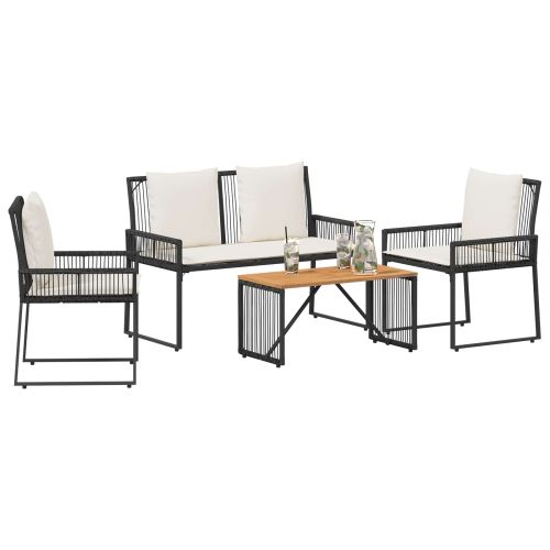 Комплект за външни мебели 4 pcs Черно и кремаво бяло полиратан