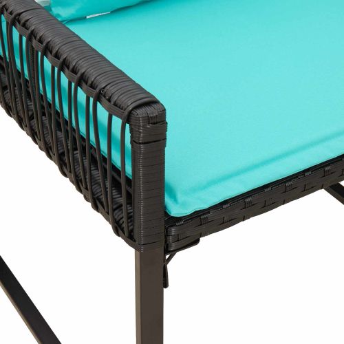 Комплект за външни мебели 9 pcs Черен и Туркоаз полиратан