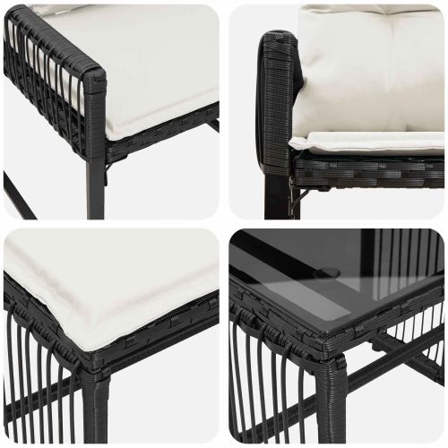 Комплект за външни мебели 11 pcs Черно и кремаво бяло полиратан