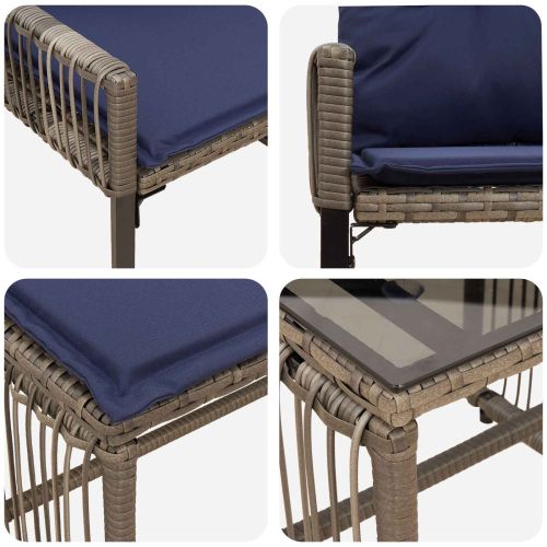 Комплект за външни мебели 11 pcs Сив и тъмен син полиратан