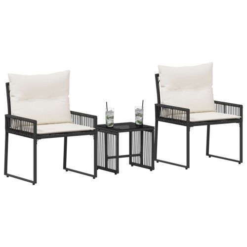 Комплект за външни мебели 7 pcs Черно и кремаво бяло полиратан