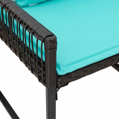 Комплект за външни мебели 7 pcs Черен и Туркоаз полиратан