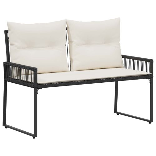 Външна пейка с възглавница 4 pcs Черно и кремаво бяло полиратан