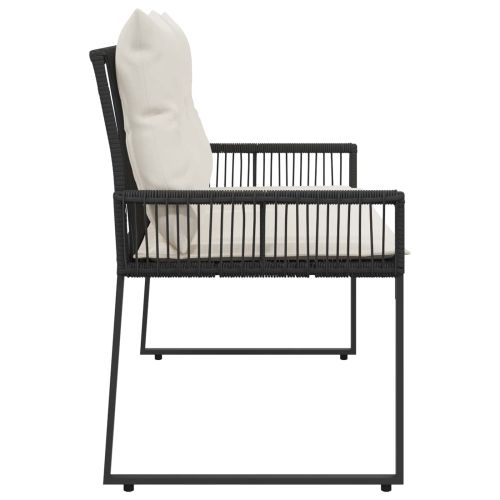 Външна пейка с възглавница 4 pcs Черно и кремаво бяло полиратан