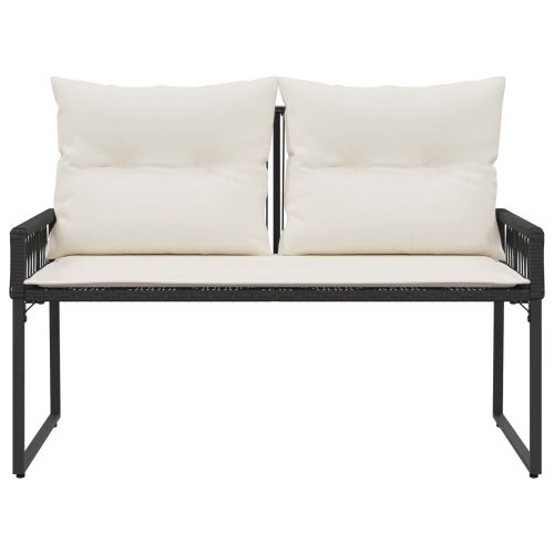 Външна пейка с възглавница 4 pcs Черно и кремаво бяло полиратан