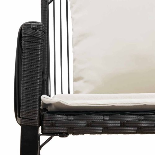 Външна пейка с възглавница 4 pcs Черно и кремаво бяло полиратан