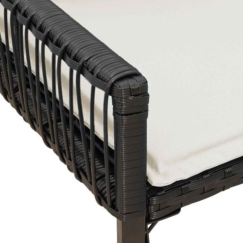 Външна пейка с възглавница 4 pcs Черно и кремаво бяло полиратан