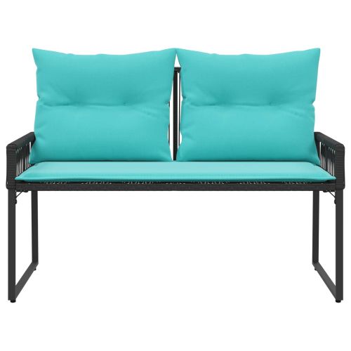 Външна пейка с възглавница 4 pcs Черен и Туркоаз полиратан