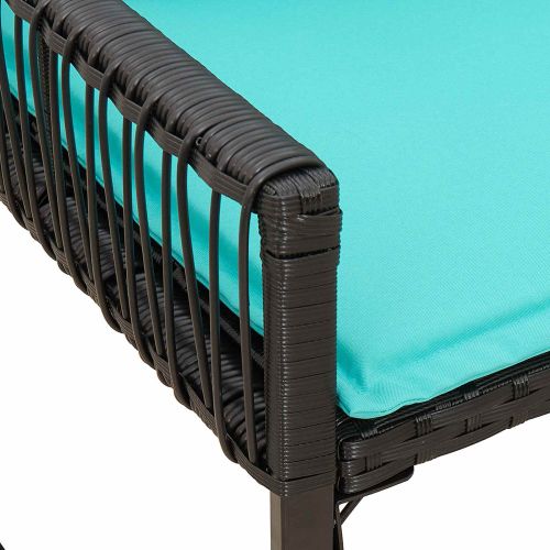 Външна пейка с възглавница 4 pcs Черен и Туркоаз полиратан