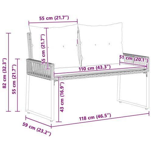Външна пейка с възглавница 4 pcs Черен и Туркоаз полиратан