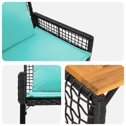 Комплект за външни мебели с възглавница 4 pcs Черен и Туркоаз