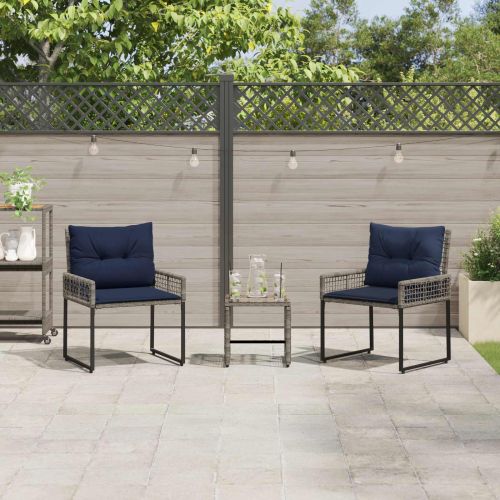 Комплект за външни мебели с възглавница 3 pcs Сив и тъмносин