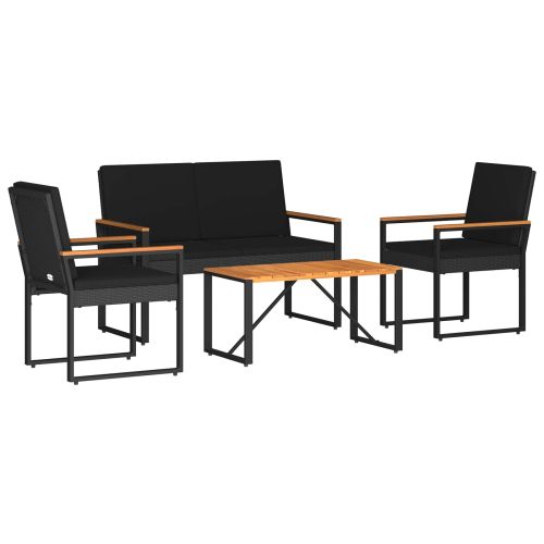 Комплект за външни мебели с възглавница 4 pcs Черно полиратан