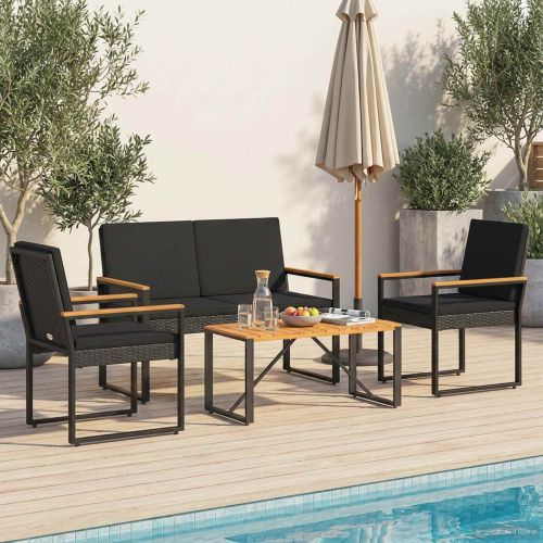 Комплект за външни мебели с възглавница 4 pcs Черно полиратан