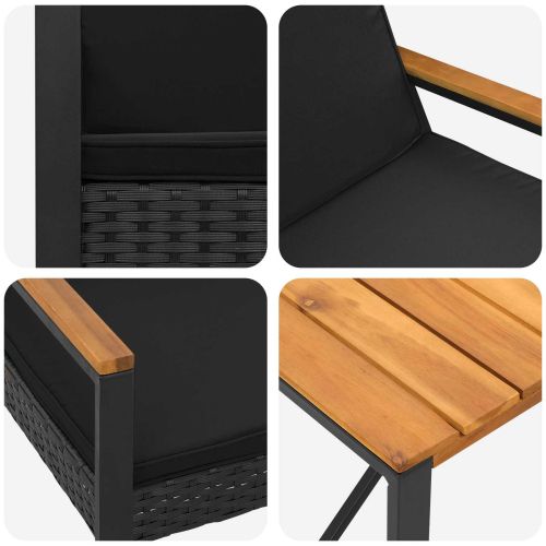 Комплект за външни мебели с възглавница 4 pcs Черно полиратан