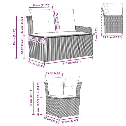 Диван с подлакътник за градина с ъглов диван 2 Брой Черно
