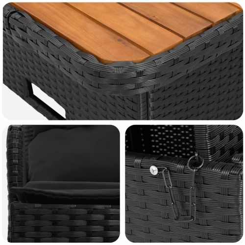 Диван с подлакътници за градина с подвижна маса 2 Брой Черно