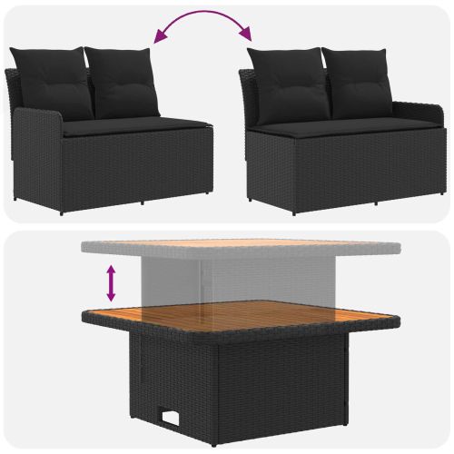 Диван с подлакътници за градина с подвижна маса 2 Брой Черно