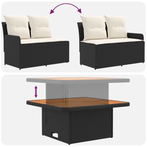 Диван с подлакътници за градина с подвижна маса 2 Брой ПЕ ратан