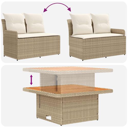 Диван с подлакътници за градина с подвижна маса 2 Брой ПЕ ратан