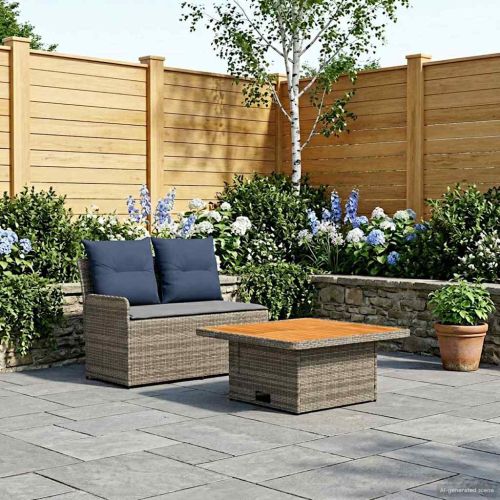 Диван с подлакътници за градина с подвижна маса 2 Брой ПЕ ратан