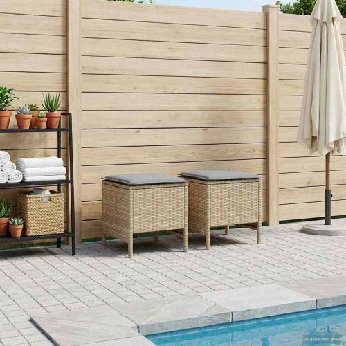 Табуретка за градина 2 Брой Бежов и Светло Сив 38 x 38 x 45 cm